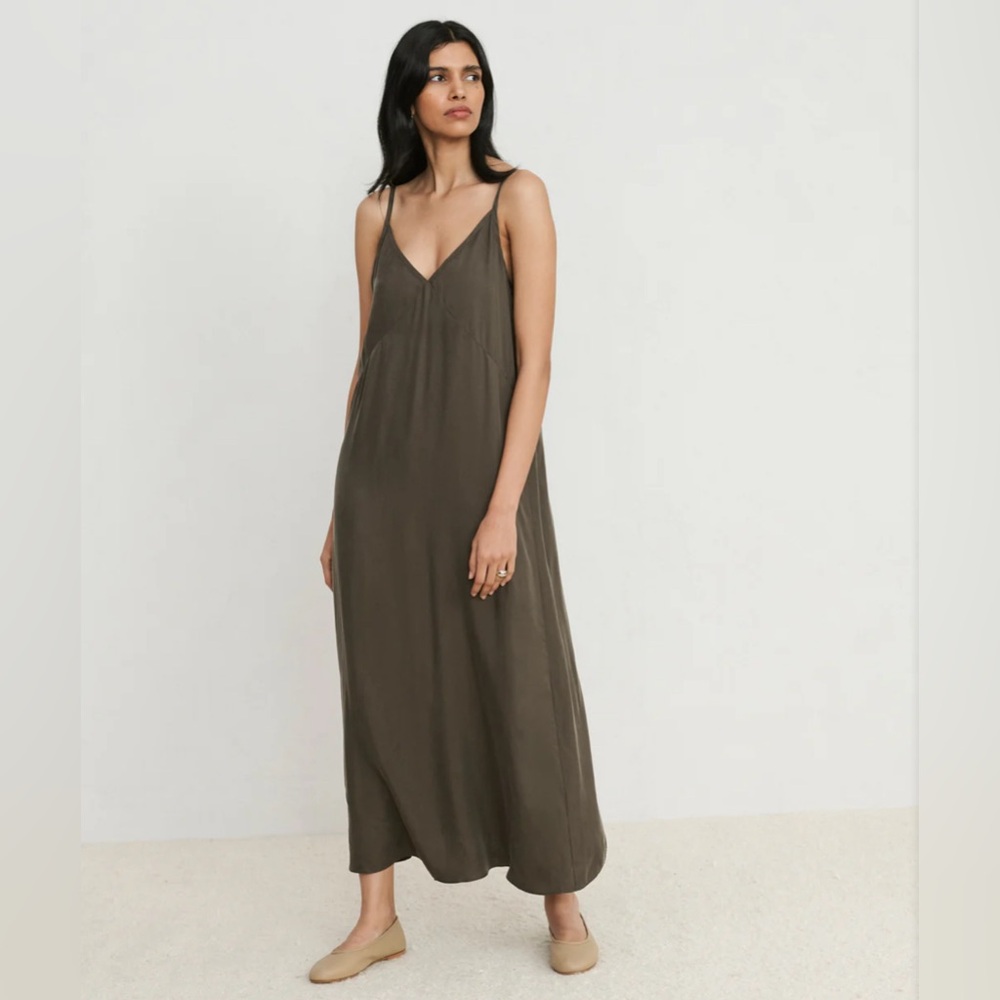 Jenni Kayne Olive Green V-Neck Maxi Slip Dress